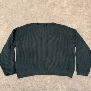 Quince Women’s 100% Organic Cotton Fisherman V-Neck Sweater Spruce Green Large